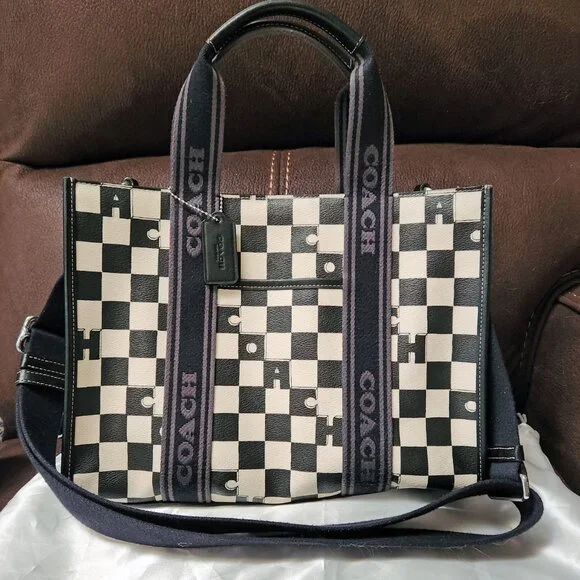 Coach Smith Tote with Checkerboard Print - Off-white & Black - EUC - Picture 2 of 13